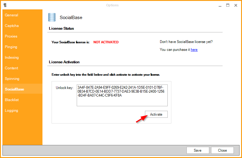 SocialBase activation